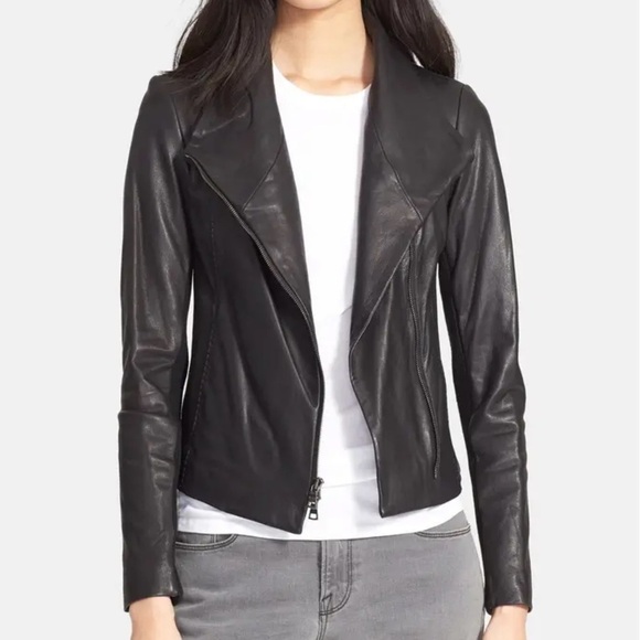 VINCE Leather Scuba Asymmetrical leather Jacket size  XS - Picture 1 of 14